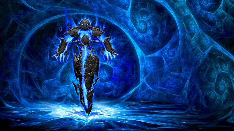 Armored Figure with Blue Energy — Dramatic, Digital Art
