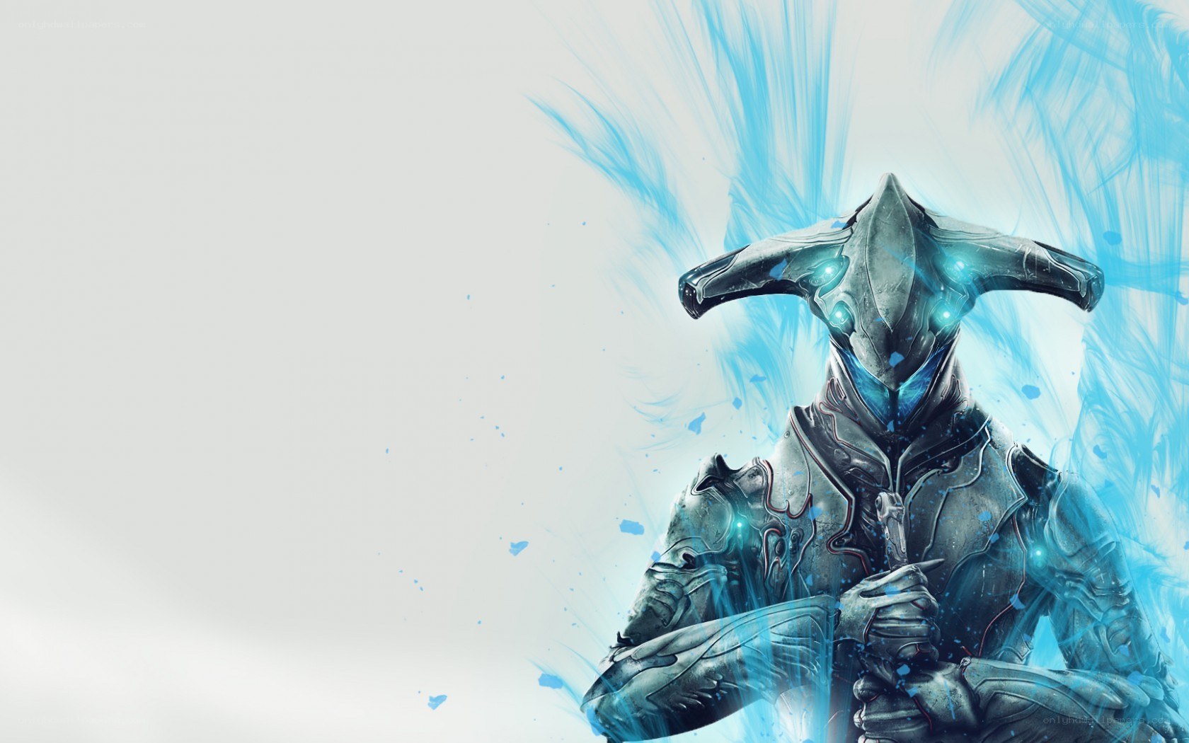 armored figure with blue energy
