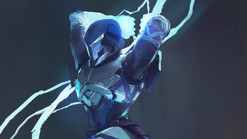 Armored Figure with Energy — Blue