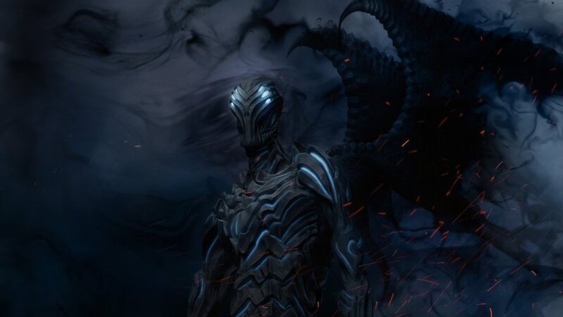 armored figure with glowing armor