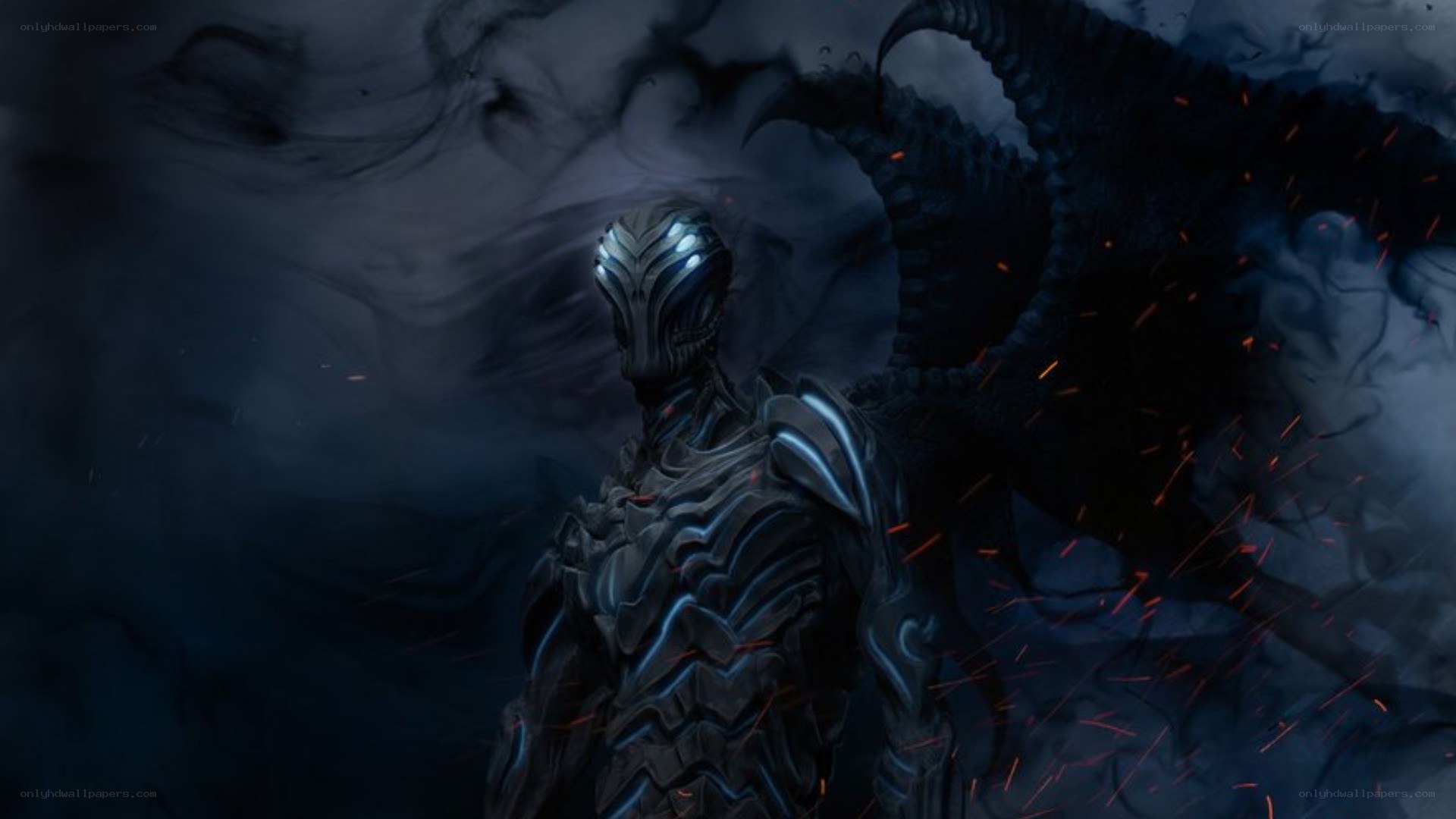 armored figure with glowing armor