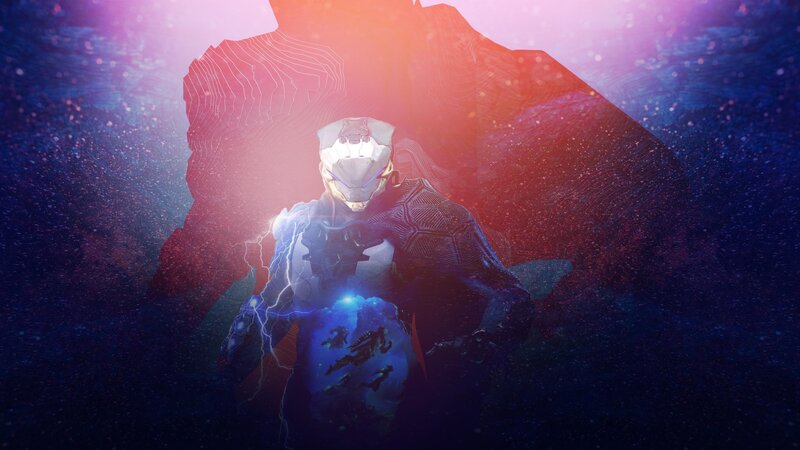 Armored Figure with Glowing Chest — Blue