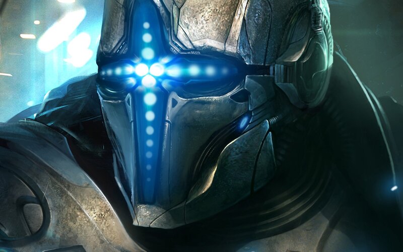 armored figure with glowing eyes