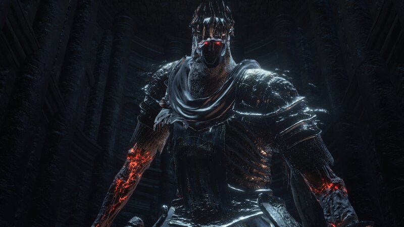 Armored Figure with Glowing Eyes — Black, Dark, Ominous
