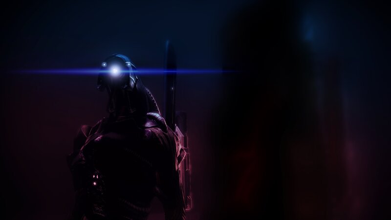 Armored Figure with Glowing Eyes — Black, Dramatic, Night