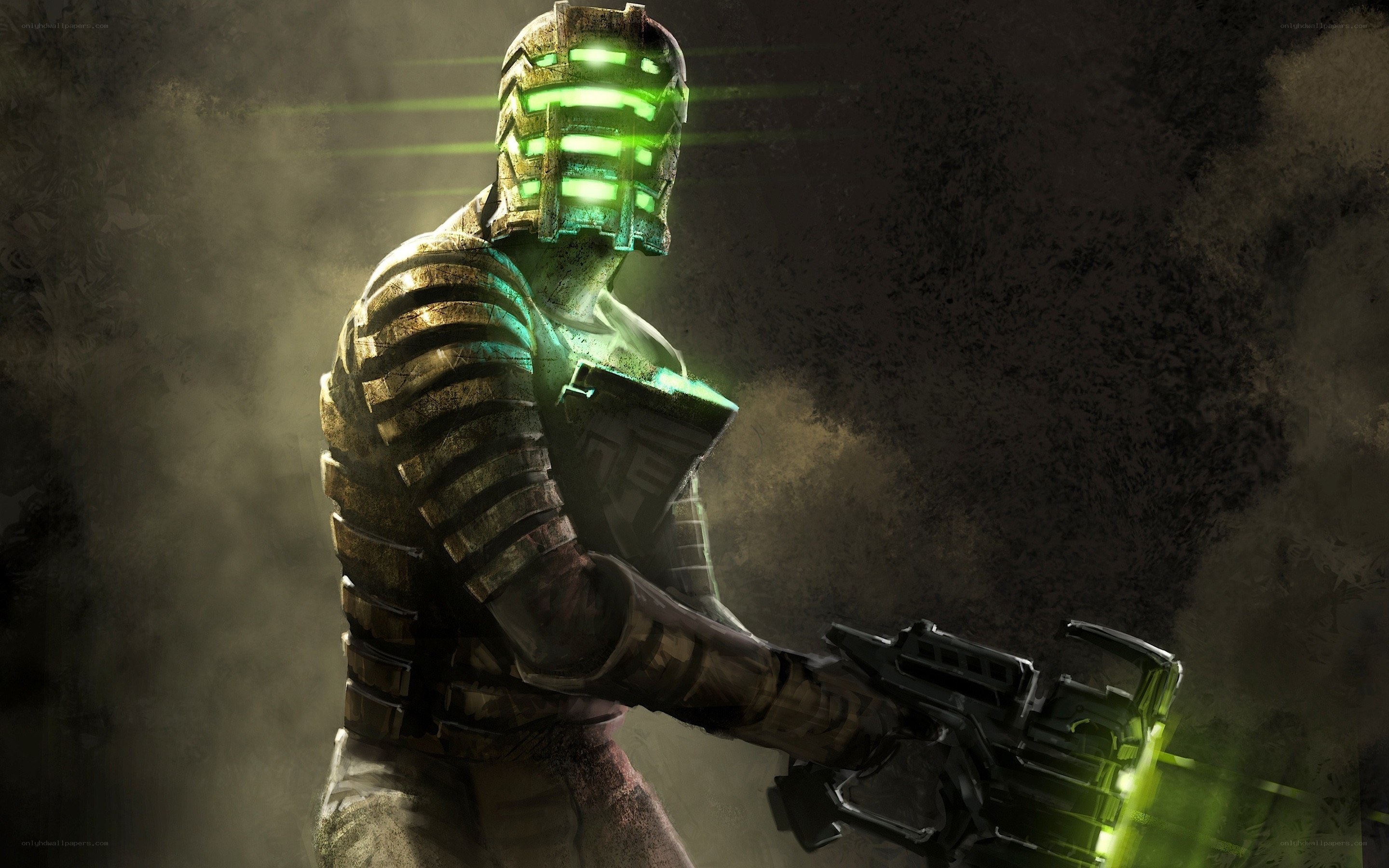 armored figure with glowing helmet