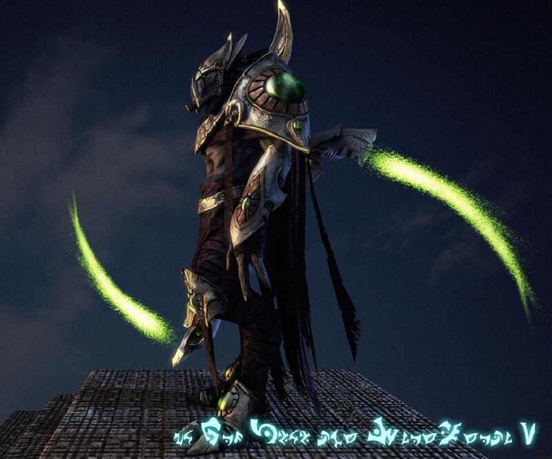 Armored Figure with Glowing Weapons