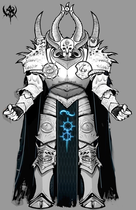Armored Figure with Horns — Black, Dramatic, Digital Art