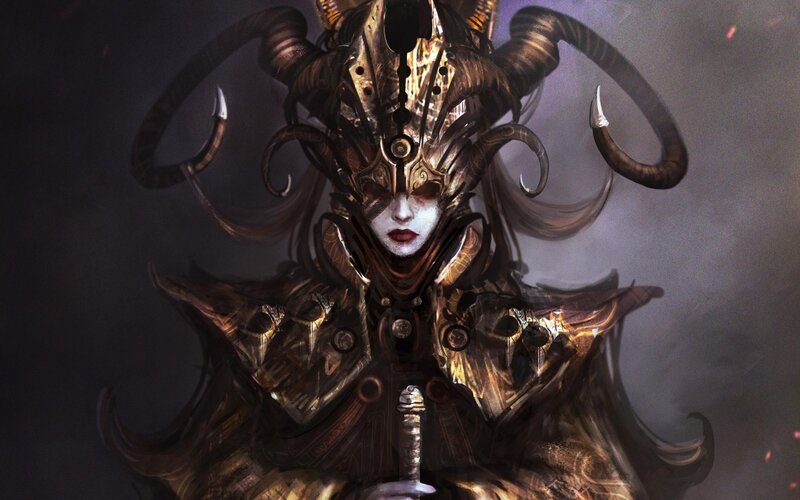Armored Figure with Horns — Brown