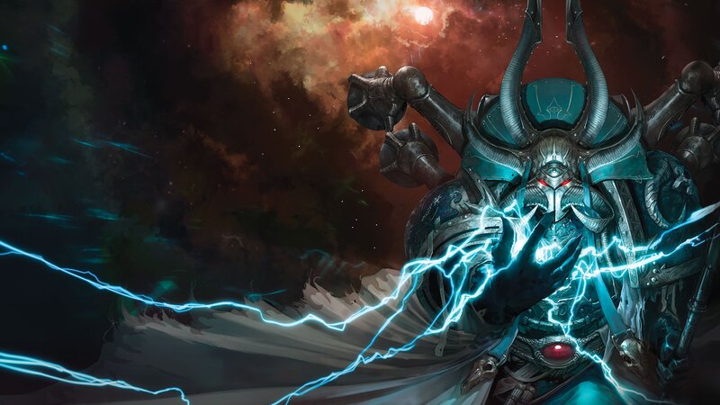 Armored Figure with Lightning — Blue, Dramatic, Night, Digital Art, Armor, Space