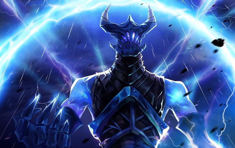 Armored Figure with Lightning — Blue, Dramatic, Night, Digital Art