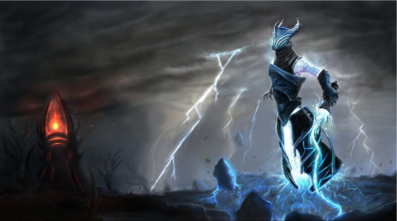 Armored Figure with Lightning — Blue, Dramatic, Night