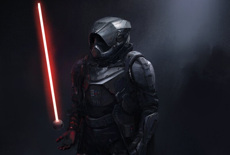 Armored Figure with Lightsaber — Black, Dramatic