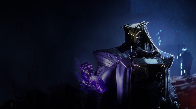 Armored Figure with Purple Energy — Dramatic, Night
