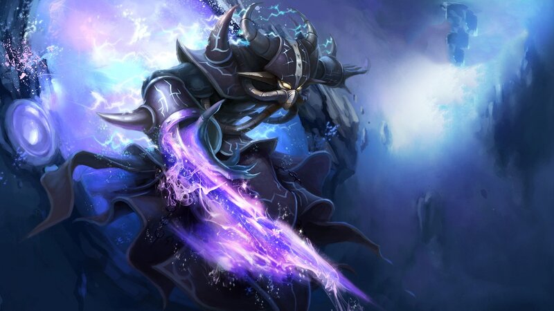 Armored Figure with Purple Energy — Dramatic