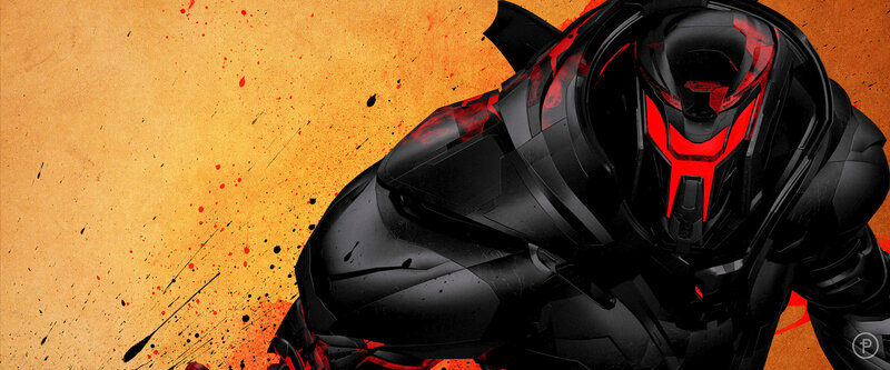 Armored Figure with Red Lights — Black