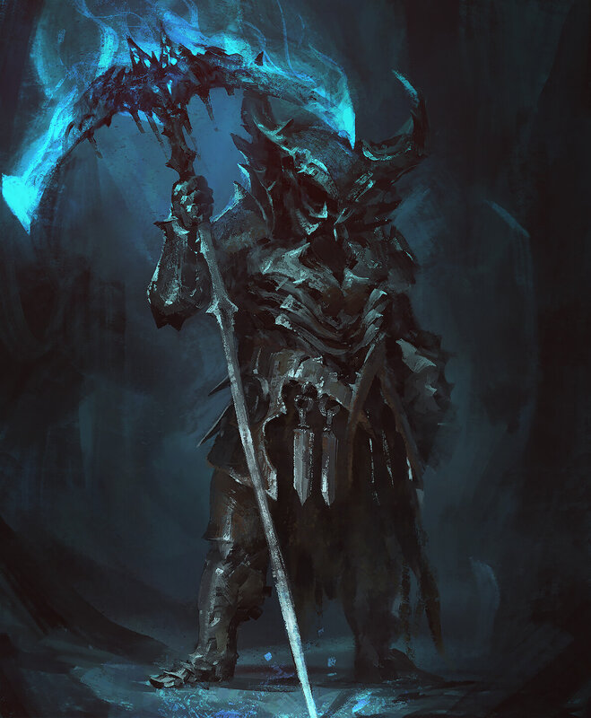 Armored Figure with Scythe — Blue