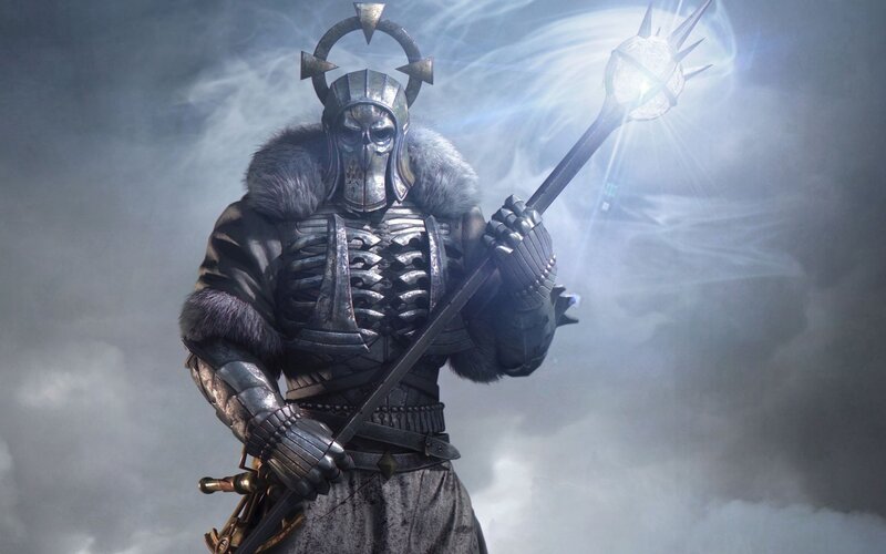 Armored Figure with Staff — Gray