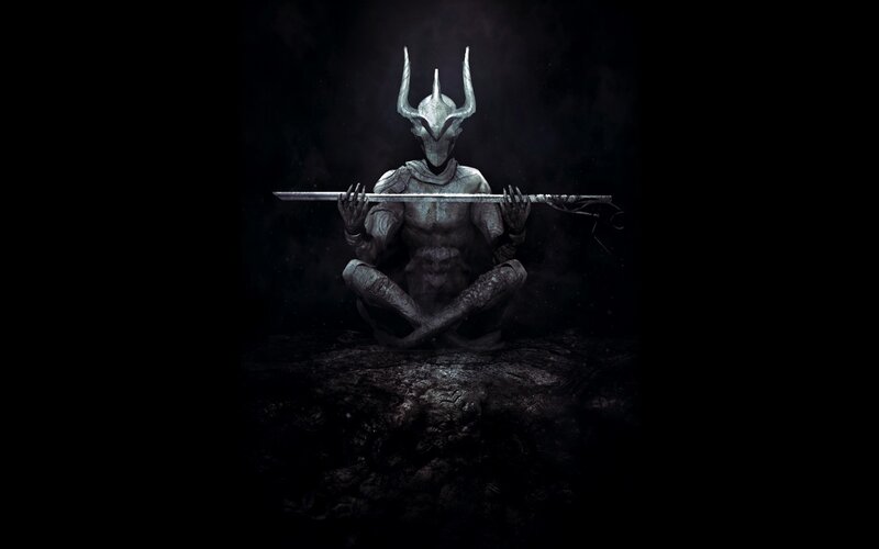 Armored Figure with Sword — Black, Dramatic, Night