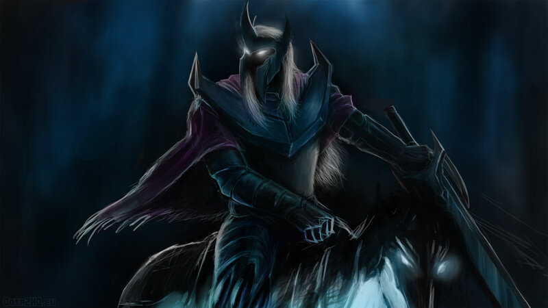 Armored Figure with Sword — Blue, Dark, Dramatic