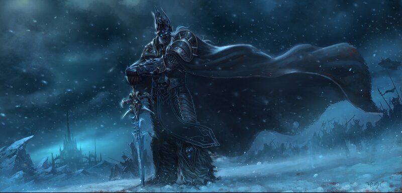 Armored Figure with Sword — Blue, Dramatic, Cold, Winter, Digital Art, Snow, Castle