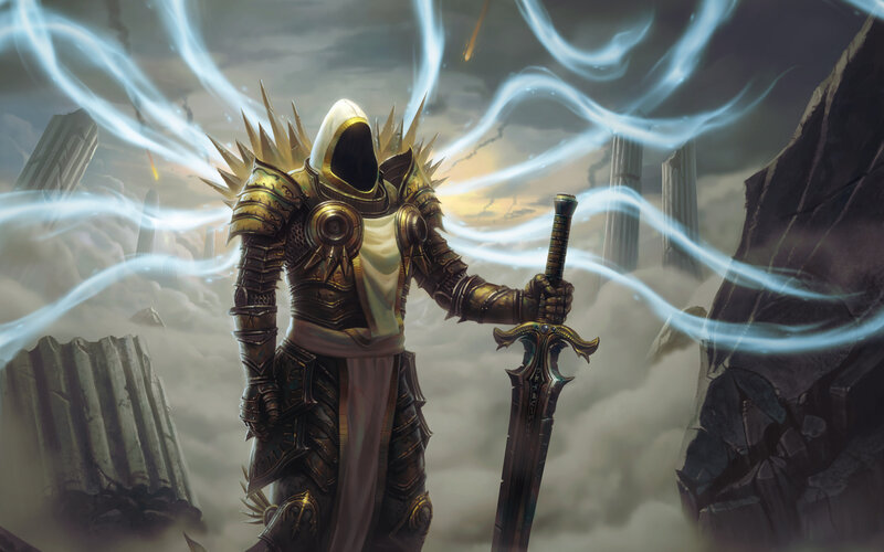 Armored Figure with Sword — Gray, Dramatic, Digital Art
