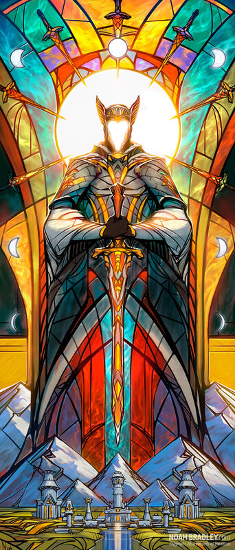 Armored Figure with Sword — Red, Dramatic, Digital Art