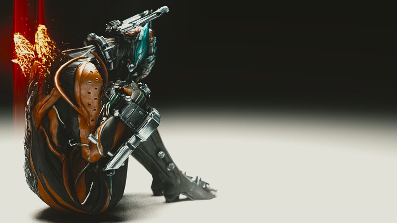 Armored Figure with Weapon — Black, Dramatic