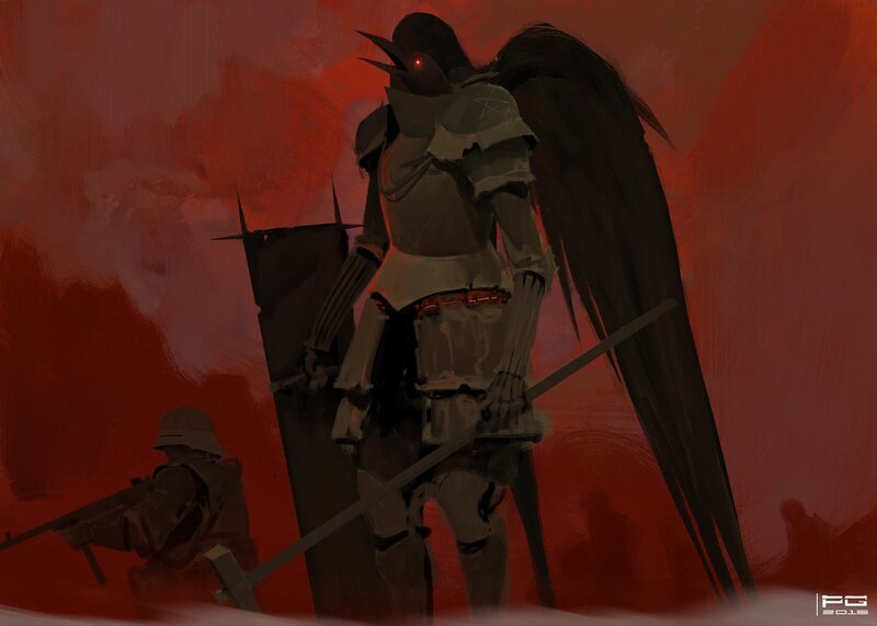 Armored Figure with Wings — Red