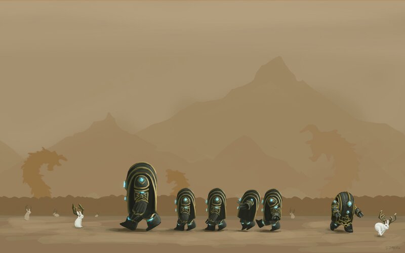 armored figures in desert