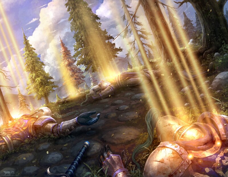 Armored Figures in Forest — Gold