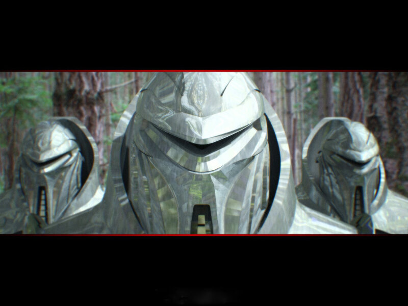 armored figures in forest