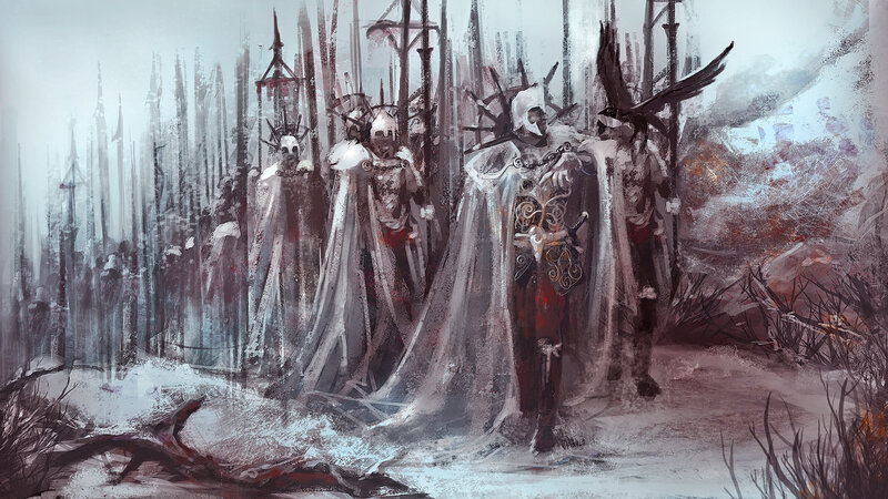 Armored Figures in Forest — White
