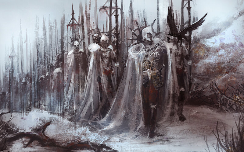 Armored Figures in Snow — White