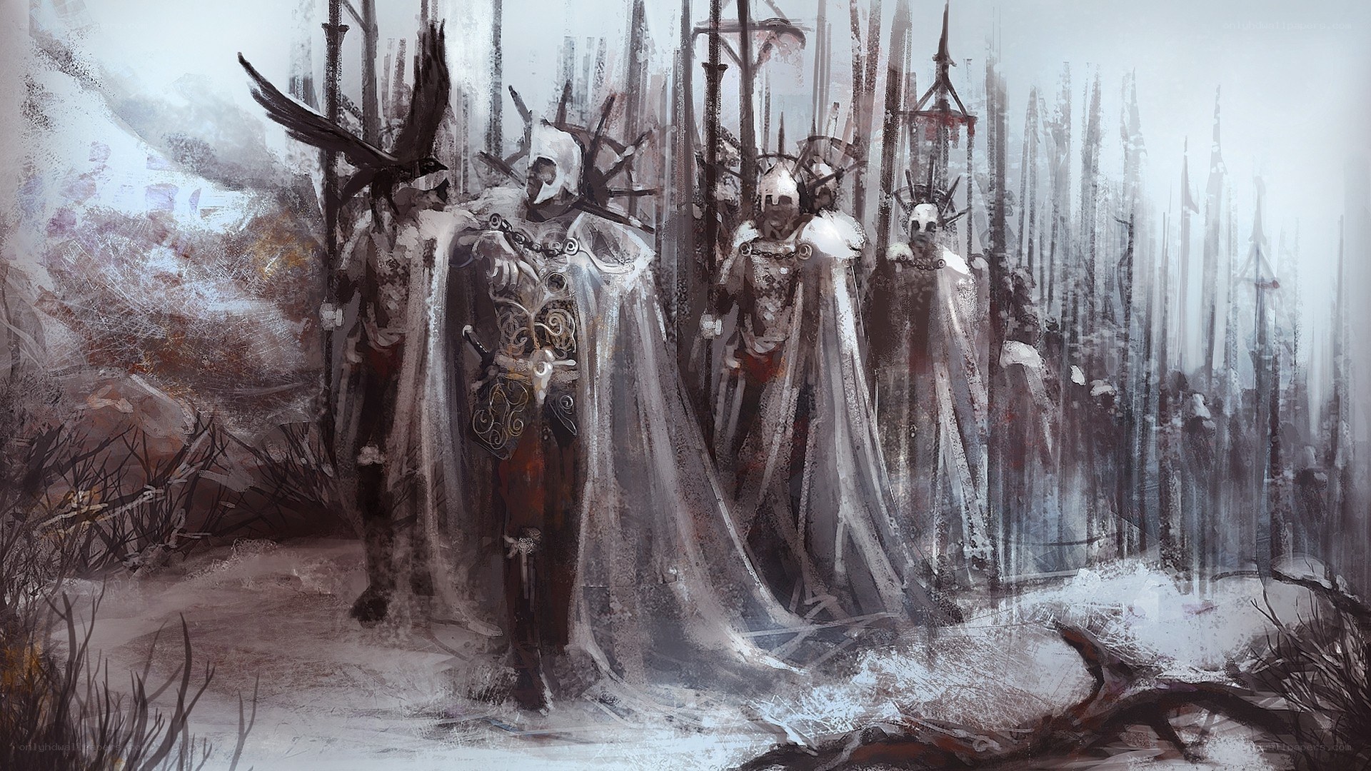 armored figures in snowy forest