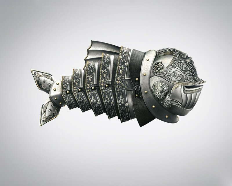 Armored Fish Sculpture — Silver