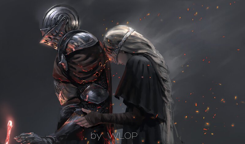 Armored Knight and Cloaked Figure