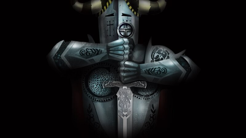 Armored Knight Holding Sword — Black, Dramatic
