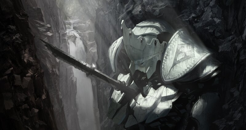 armored knight in canyon