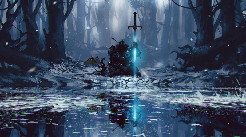 Armored Knight in Forest — Blue, Dramatic