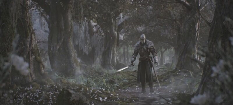 Armored Knight in Forest — Green, Somber, Mysterious