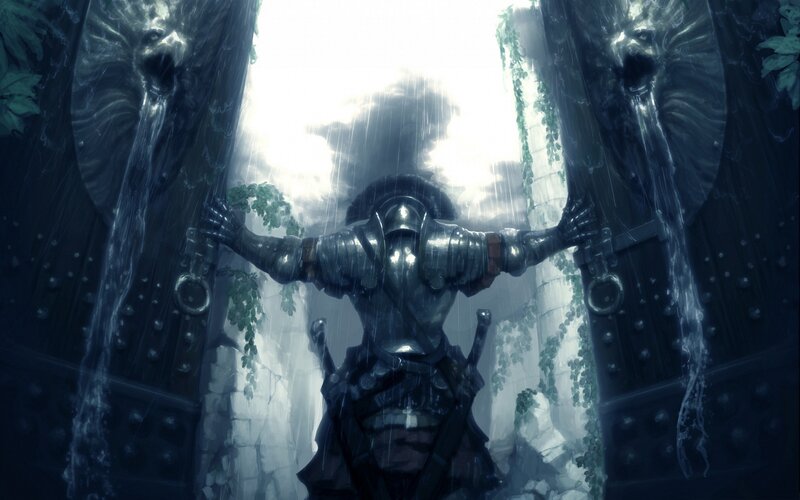 Armored Knight in Rain — Blue