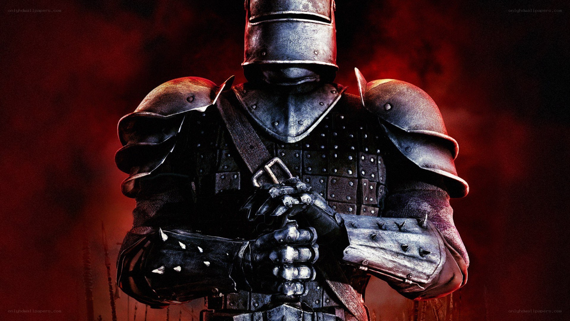 armored knight in red mist