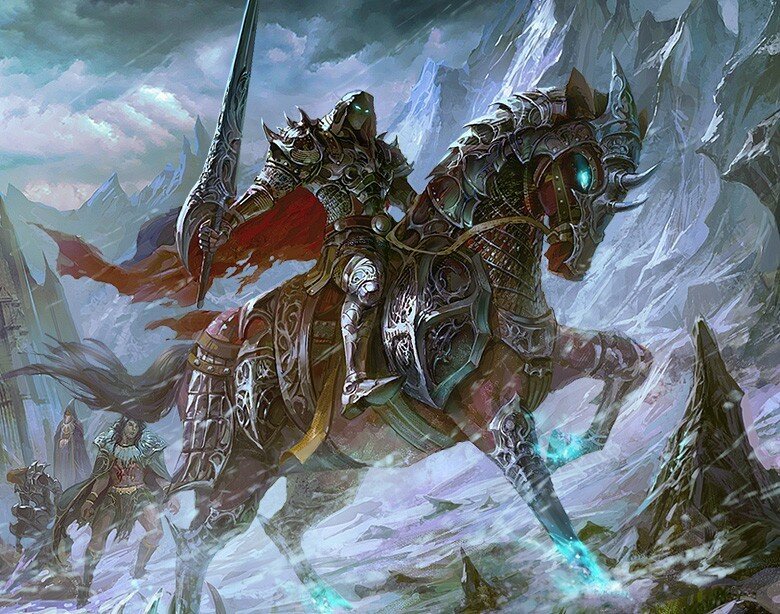 Armored knight on armored horse