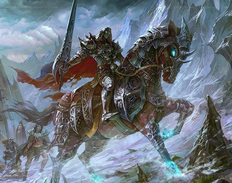Armored knight on armored horse