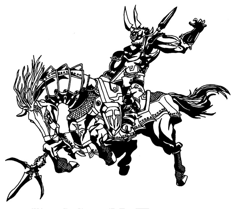 Armored Knight on Horse — Black, Dramatic, Manga
