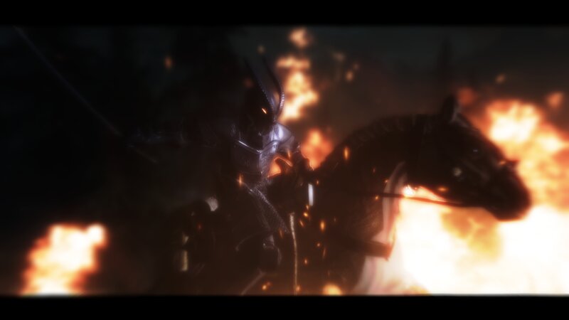 Armored Knight on Horse — Black, Dramatic, Night, 3d Render