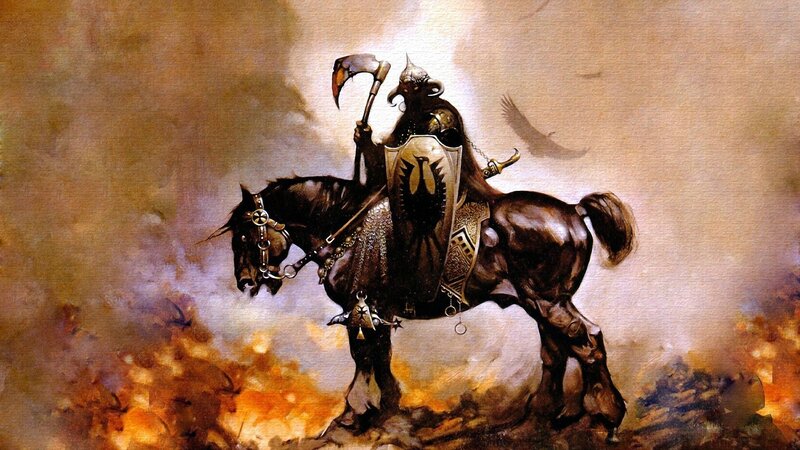 Armored Knight on Horse — Brown, Dramatic, Painting
