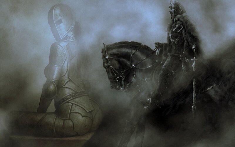 Armored Knight on Horse — Gray, Dramatic, Digital Art