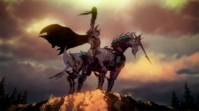 Armored Knight on Horse — Gray, Dramatic, Sunset, Anime